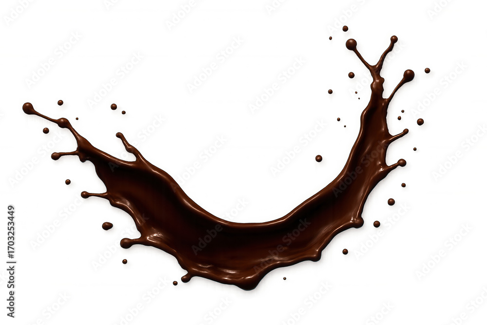 Poster dynamic splash of hot chocolate creating a visually appealing arc against a transparent background