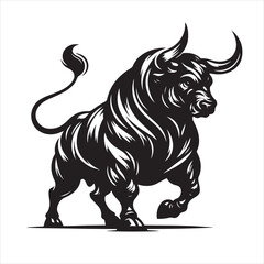 Bold Black Bull Silhouette Vector Illustration