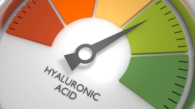 Abstract meter with scale reading good level of hyaluronic acid. 3D render