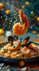 Seafood Risotto with Shrimp, Mussels, and Flying Lemon Zest Garnish