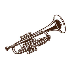 Obraz premium Detailed illustration of a classic brass trumpet instrument in elegant brown outline