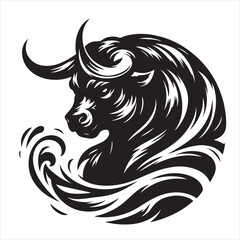 Bold Black Bull Silhouette Vector Illustration