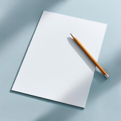 Blank Paper with Pencil on Light Blue Background