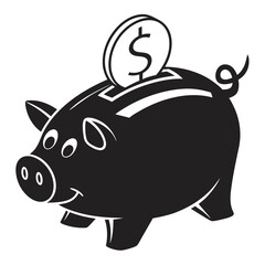 Piggy bank illustration with dollar coin saving money for future financial goals.