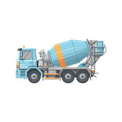 Light Blue Cement Mixer Truck on transparent background