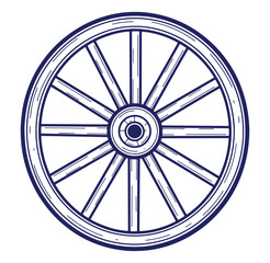 Detailed vector illustration of a classic wagon wheel in a simple vintage style