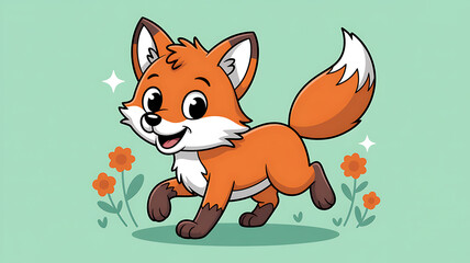 Fototapeta premium A playful cartoon fox running happily in a winter setting.