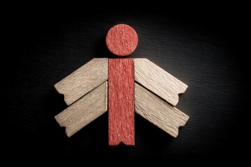 Red-bodied figure, wooden,  triangular arms