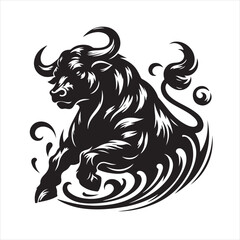 Bold Black Bull Silhouette Vector Illustration