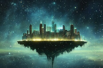 surreal dreams of a city floating above a glowing ocean of stars