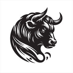 Bold Black Bull Silhouette Vector Illustration