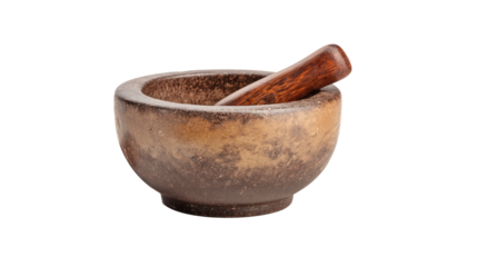 stone mortar and pestle isolated on white, PNG transparent