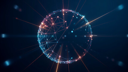 Dynamic digital network sphere with glowing connections, representing modern technology and data.