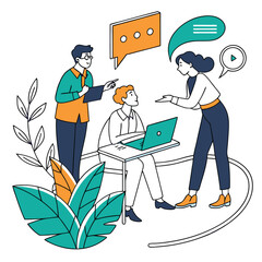 Team collaboration and discussion in a modern office setting.