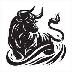 Bold Black Bull Silhouette Vector Illustration