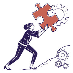 Woman solving puzzle, demonstrating teamwork and problem solving skills.