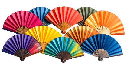 Colorful Folding Fan Mockup on White Background Ideal for Branding, Design, and Decoration