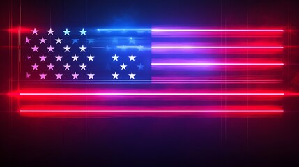 Abstract american flag with red and blue neon lights motion blur