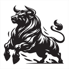 Bold Black Bull Silhouette Vector Illustration