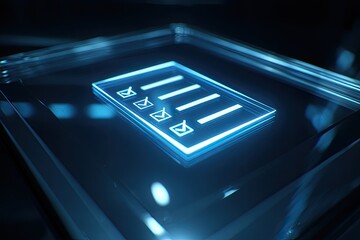 Glowing checklist icon in glass