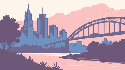 Sydney City Skyline with Harbour Bridge.