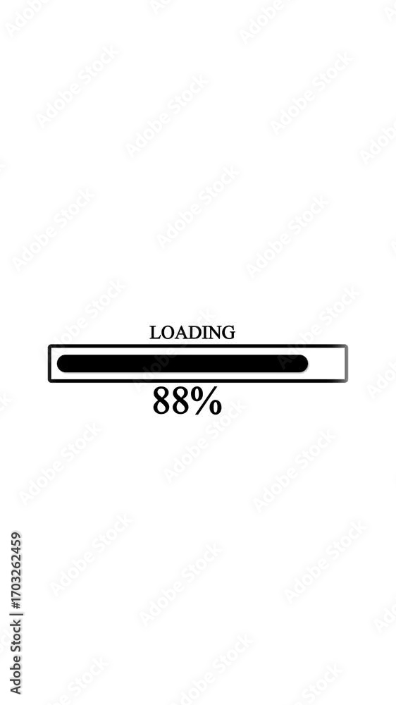 Poster loading bar animation in black and white indicating completion percent vertical video. animated blac