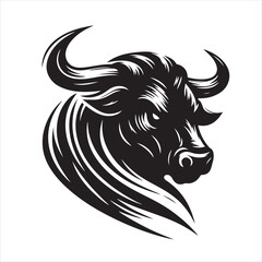 Bold Black Bull Silhouette Vector Illustration
