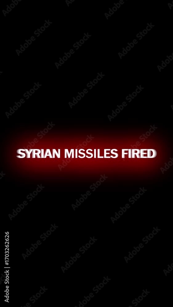 Poster glowing text and syrian missiles launching graphic animation vertical video. graphic animation depic