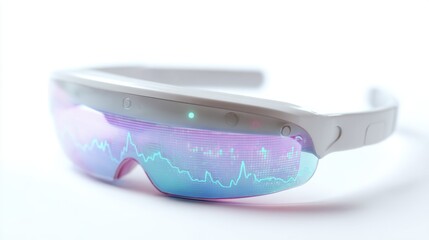 Augmented reality glasses displaying medical graphs isolated on white background