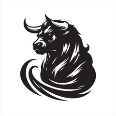 Bold Black Bull Silhouette Vector Illustration