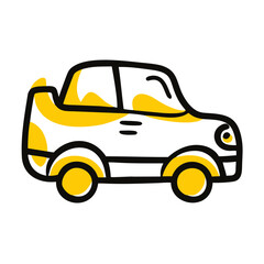 Stylized black and yellow cartoon car with a playful design