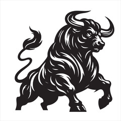 Bold Black Bull Silhouette Vector Illustration