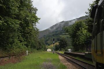 Fototapeta premium Paisaje ferroviario en día nublado