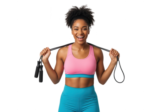 Athletic Woman with Jump Rope on White Background