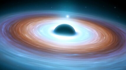 A swirling accretion disk surrounds a black hole in the vast expanse of space. - Powered by Adobe