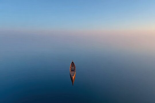 Calm water, lone canoe, serene vista