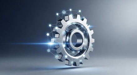 Gear with digital connections, technology concept, innovation and engineering.
