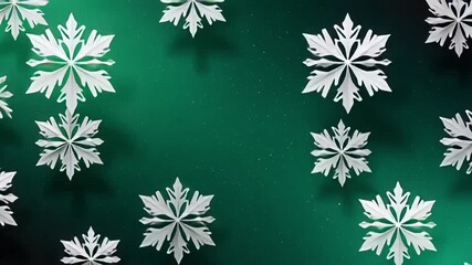 Elegant winter snowflakes gently falling on a vibrant emerald green background creates a festive holiday mood - Powered by Adobe