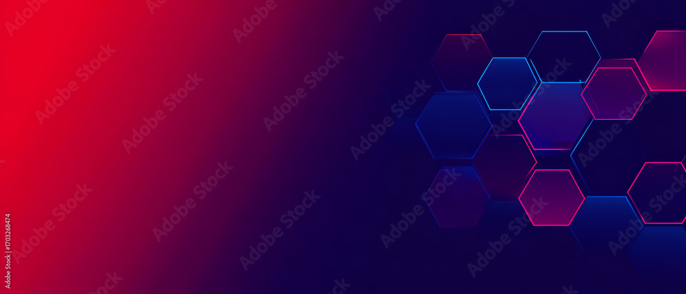 Poster abstract digital background with glowing hexagonal patterns in blue and pink on a gradient backdrop 