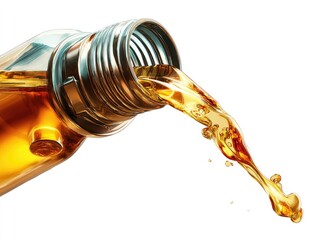 Gold liquid pouring from a metallic bottle