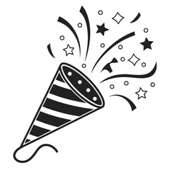 Party Popper Exploding With Confetti and Stars.