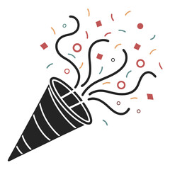 Party Popper Exploding With Confetti And Streamers.