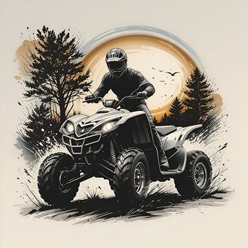 ATV rider silhouette vector quad bike illustration
