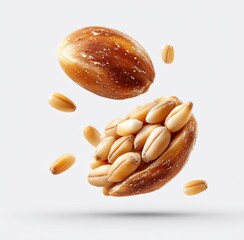 Two halves of a wheat kernel,  seeds floating