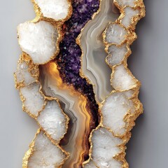 Gold-edged, layered agate, amethyst, and quartz