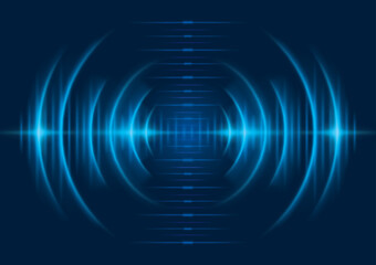 Abstract Blue Sonar sound waves background. Modern Signal concentric circles. Sonar wave and echo sounding. Digital Audio Sound Equalizer Effect. Dynamic vibration. Equalizer technology background.