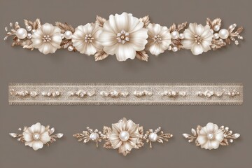 Cream & gold floral embellishments, decorative ribbon