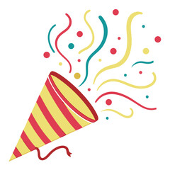 Party Popper Exploding With Colorful Confetti and Streamers.
