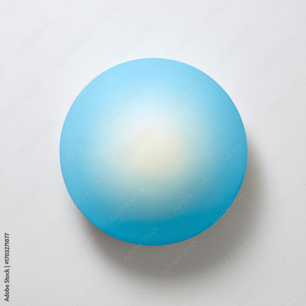 Poster a smooth, round blue sphere with a subtle gradient from light blue to white, casting a soft shadow o