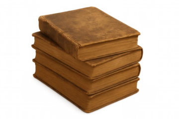 Four antique books stacked, showcasing worn covers and aged pages, isolated on a transparent background, perfect for projects related to history, literature, or education